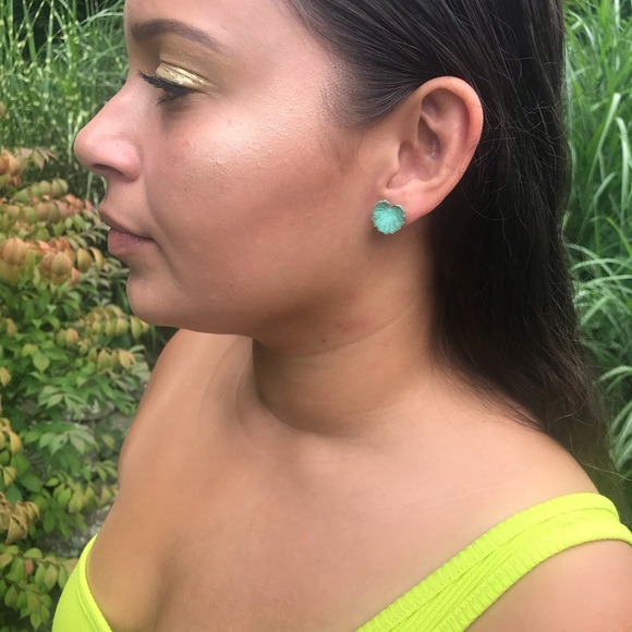 COPY - Verdigris lotus leaf stud earrings NWT - Picture 3 of 8